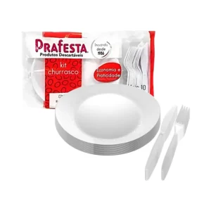 Kit Churrasco Garfo/faca/prato Bco 10UN